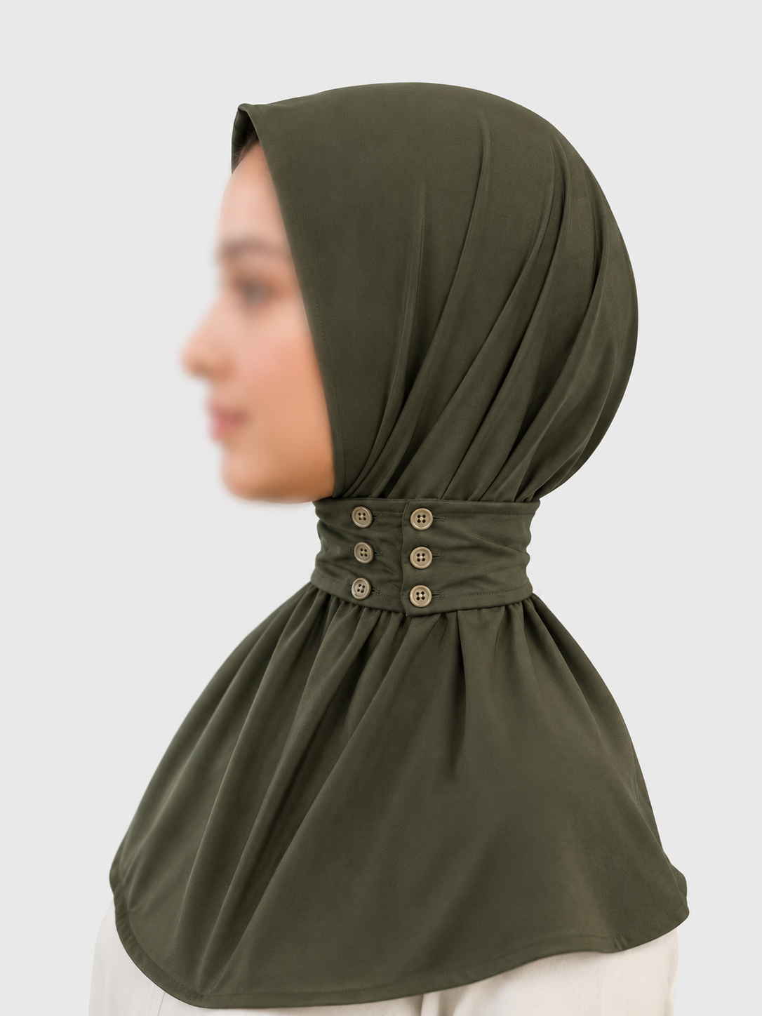 Hijab Cagoule à Boutons réglables - Vert kaki