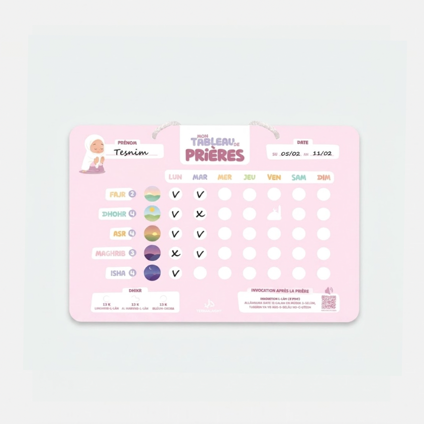 Mon Tableau de Prières Rose – Suivi Hebdomadaire – Deenilearn