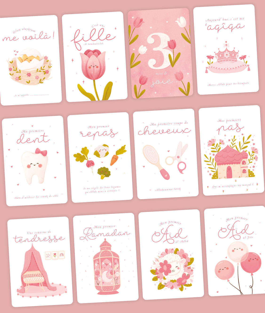 Ma première année - Cartes-étapes de mon bébé musulman (version fille) DEENILEARN